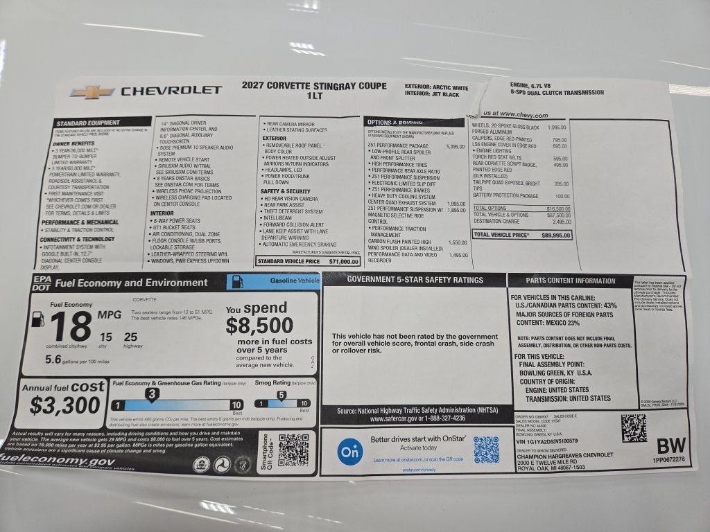 2027 Chevrolet Corvette Stingray 1LT